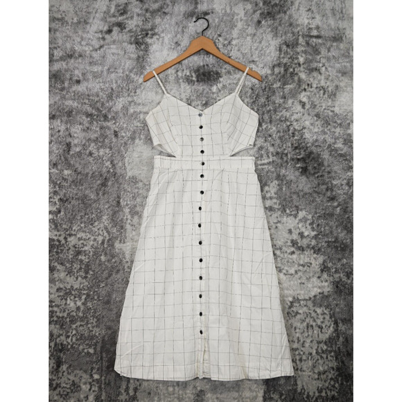 Madewell Dresses & Skirts - Madewell Dress 8 Womens White Windowpane Cami Cutout Button Midi